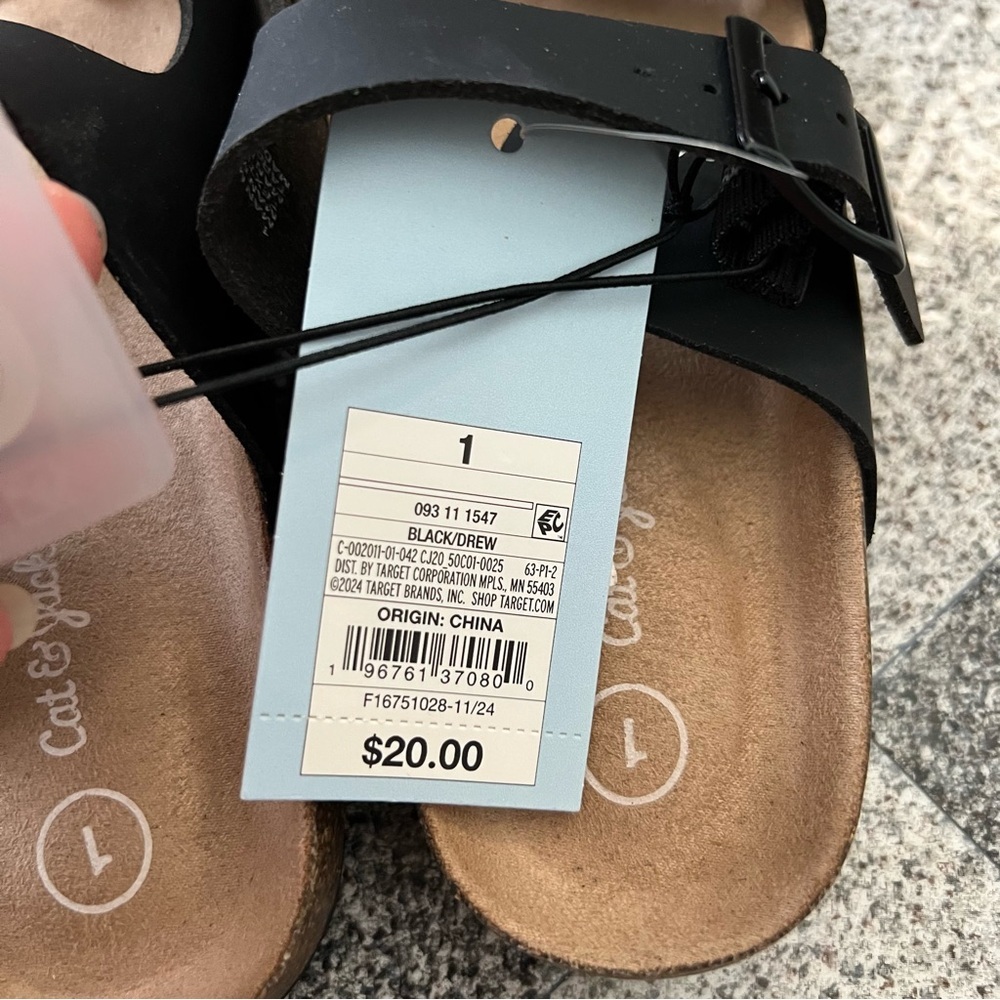 NWT Cat & Jack Kids Drew Footbed Sandals- Black Double-Strap Size 1 - Picture 4 of 6